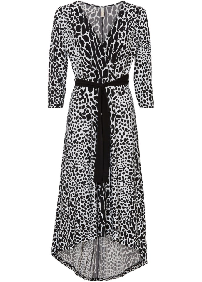 Vokuhila-Kleid lang mit Bindegürtel in schwarz von vorne - BODYFLIRT boutique