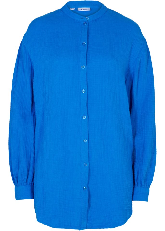 Oversize Musselin-Bluse mit Seitenschlitzen  in blau von vorne - bpc bonprix collection