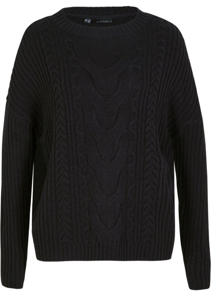 Pullover mit Zopfmuster in schwarz von vorne - bpc bonprix collection
