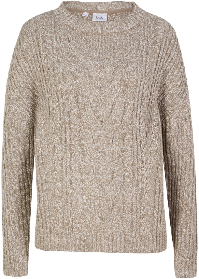 Pullover mit Zopfmuster in beige von vorne - bpc bonprix collection