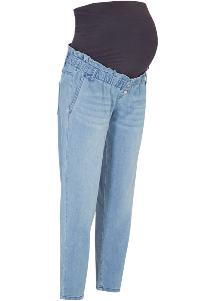 7/8 Umstands-Paperbag-Jeans in blau von vorne - bpc bonprix collection