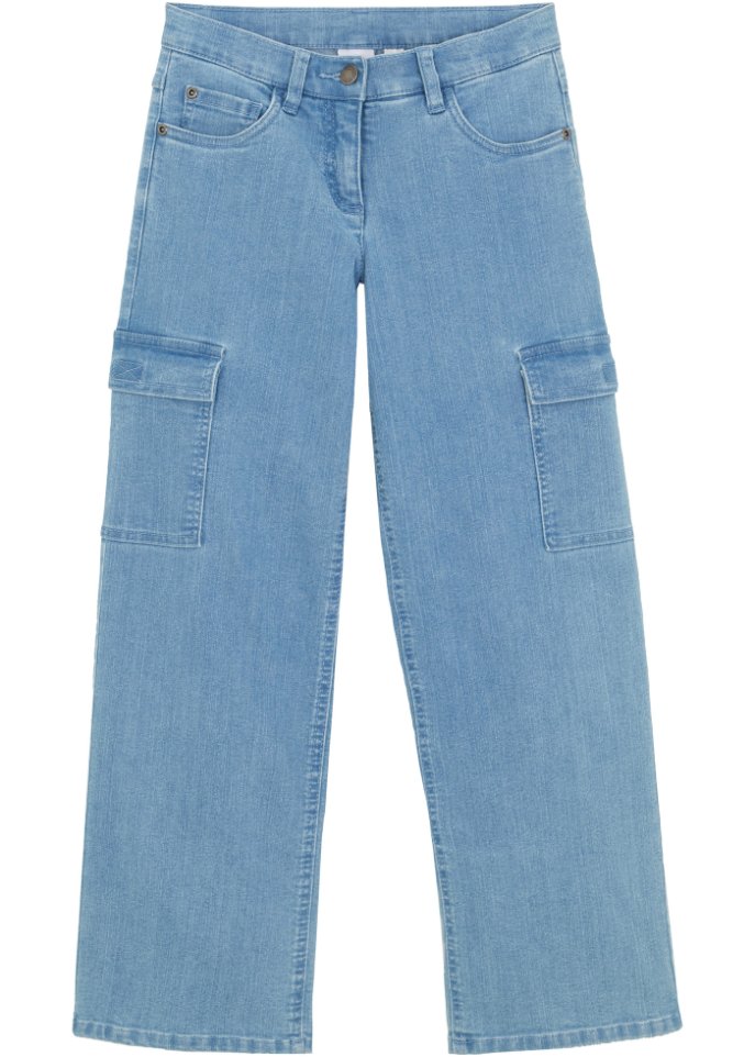 Mädchen Cargo-Jeans in blau von vorne - John Baner JEANSWEAR