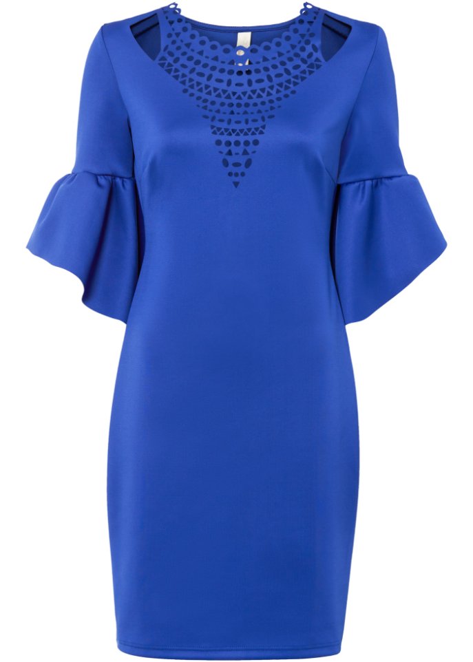 Kleid mit Lasercut in blau von vorne - BODYFLIRT boutique