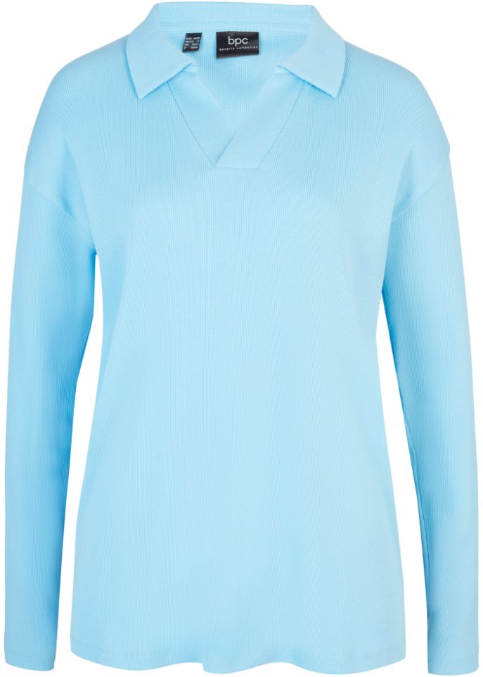 Polo-Shirt aus Rippe mit Seitenschlitzen  in blau von vorne - bpc bonprix collection