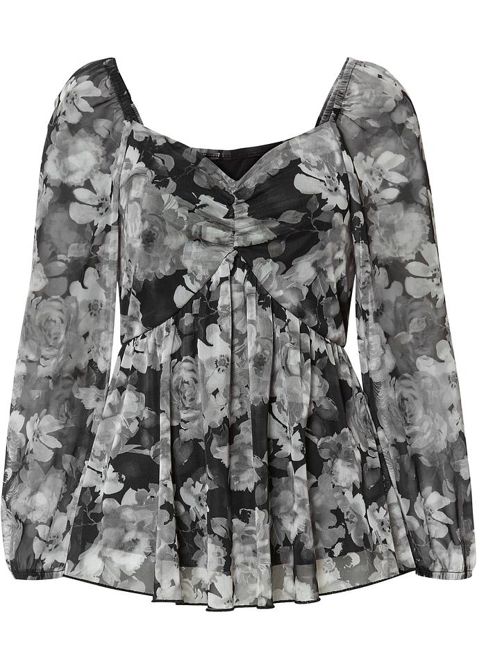 Shirt aus Mesh in schwarz von vorne - BODYFLIRT