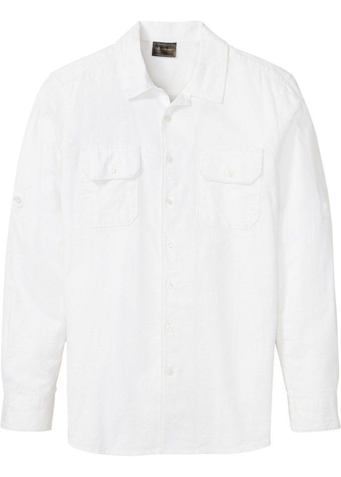 Leinenhemd mit Krempelärmeln in weiß von vorne - bpc selection