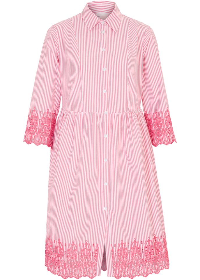 Hemdblusenkleid mit Lochstickerei in pink von vorne - bpc selection premium