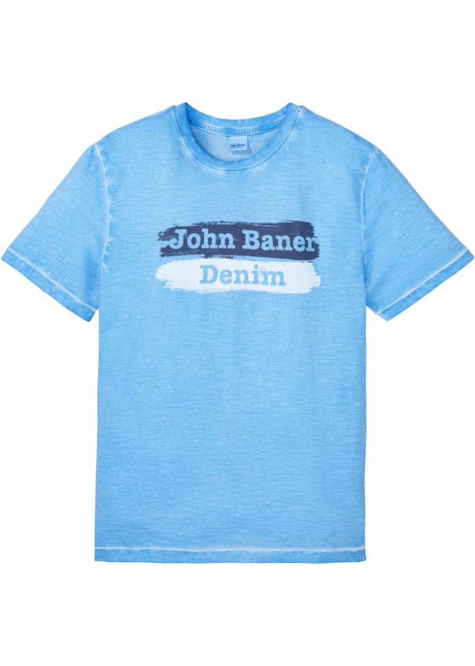 T-Shirt in gewaschener Optik in blau von vorne - John Baner JEANSWEAR