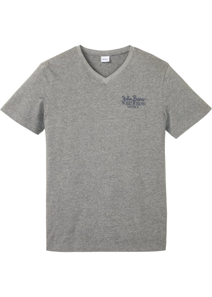 T-Shirt mit V-Ausschnitt in grau von vorne - John Baner JEANSWEAR