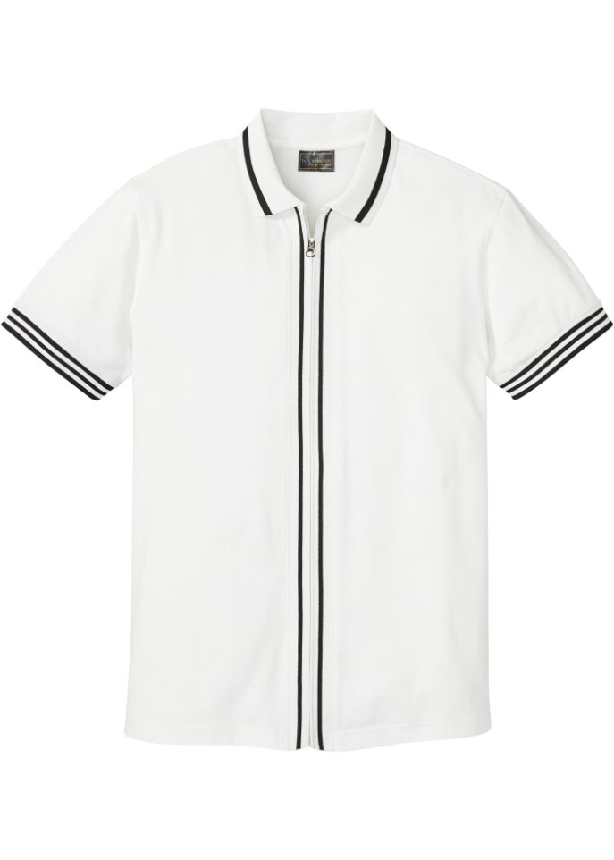 Piqué-Poloshirt mit Reißverschluss in weiß von vorne - bpc selection