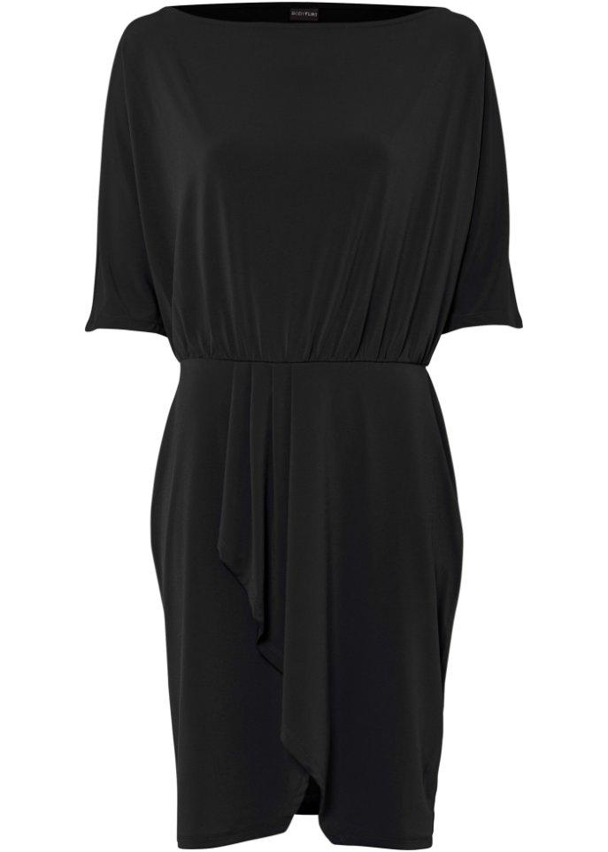 Jerseykleid mit Wickeloptik in schwarz von vorne - BODYFLIRT