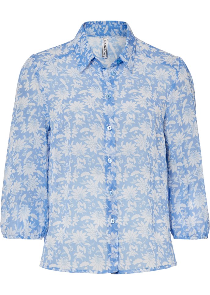 Bluse aus Chiffon mit recyceltem Polyester in blau von vorne - RAINBOW