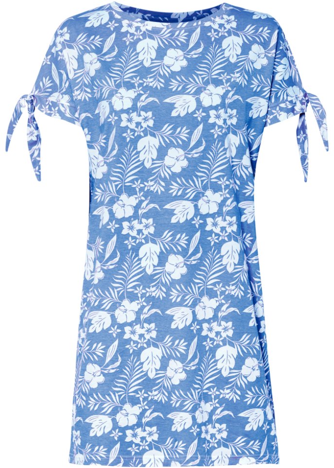 Jerseykleid mit Blumendruck in blau von vorne - RAINBOW