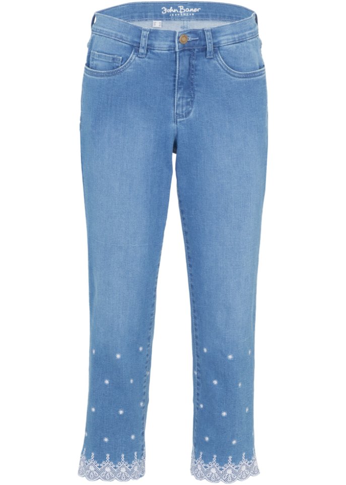 Straight Jeans Mid Waist, knieumspielend in blau von vorne - John Baner JEANSWEAR