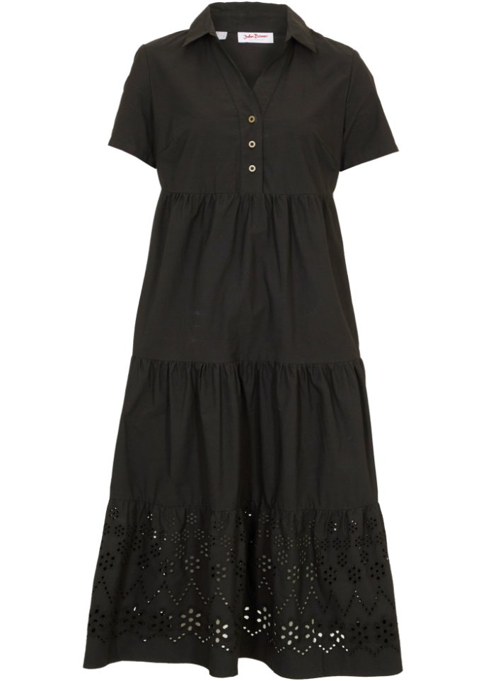 Tunika-Kleid mit Lochstickerei in schwarz von vorne - John Baner JEANSWEAR