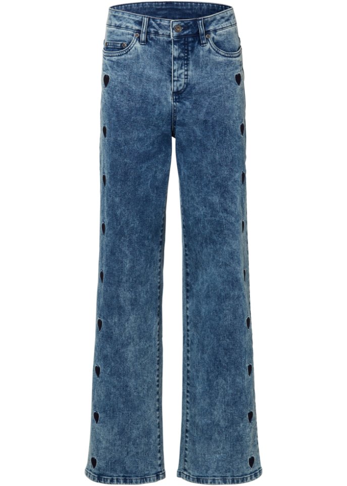 Weite Jeans mit Stickerei in blau von vorne - RAINBOW