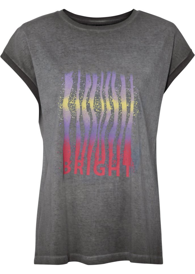Shirt mit Schriftzug aus Bio-Baumwolle in grau von vorne - RAINBOW