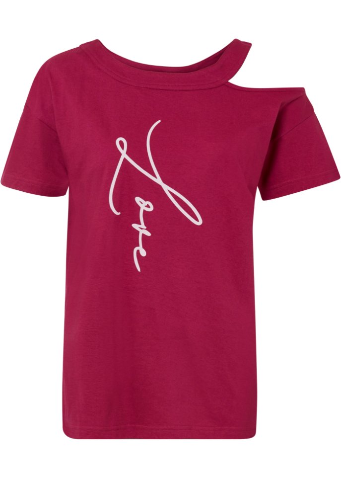 Shirt mit Cut-Out aus Bio-Baumwolle in pink von vorne - RAINBOW