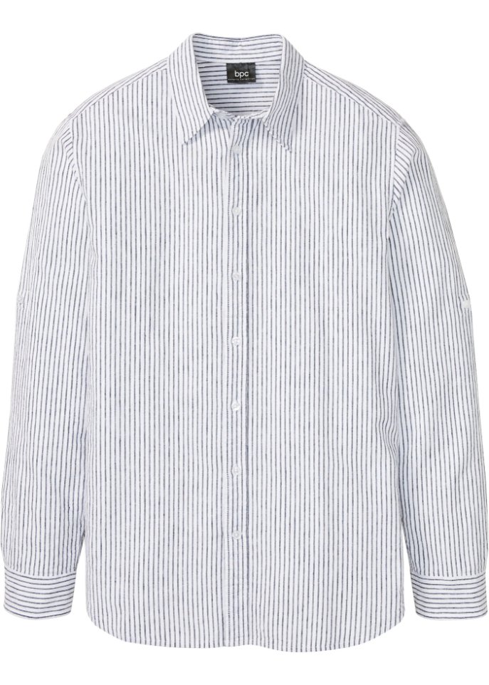 Langarmhemd mit Krempelfunktion mit Leinen in weiß von vorne - bpc bonprix collection