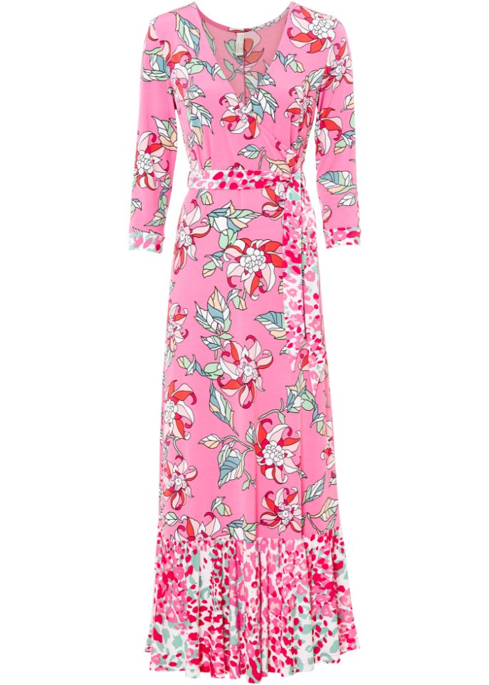 Kleid mit Bindegürtel in rosa von vorne - BODYFLIRT boutique
