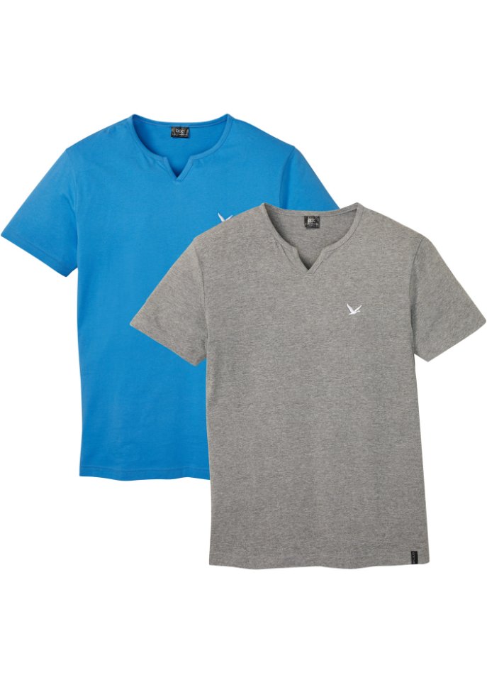 T-Shirt mit Komfortschnitt (2er Pack) in blau von vorne - bpc bonprix collection