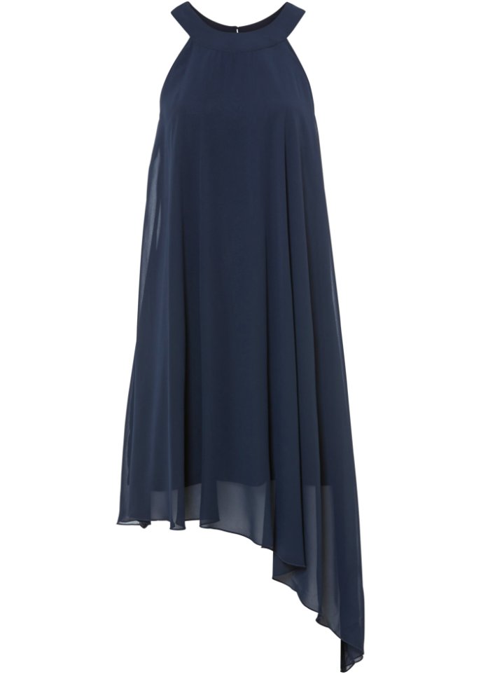 Kleid mit Chiffon in blau von vorne - BODYFLIRT boutique