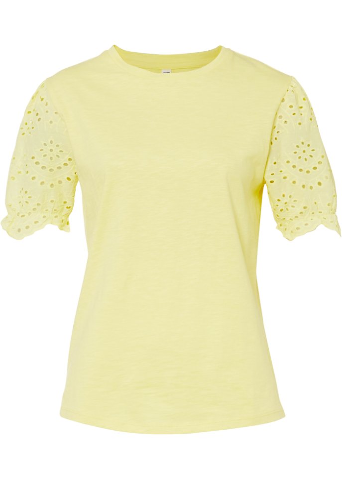 Shirt mit Spitzenärmeln in gelb von vorne - RAINBOW