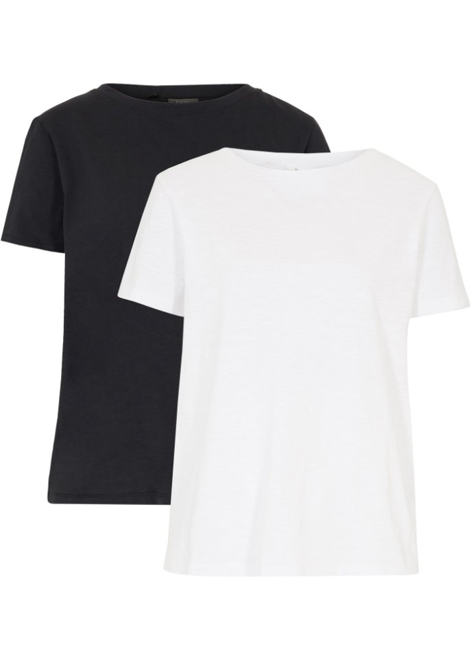 Basic-Kurzarmshirt (2er-Pack) in weiß von vorne - bpc bonprix collection