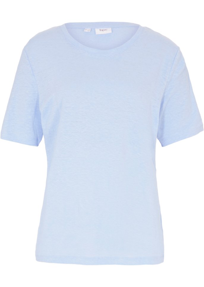 Lockeres Leinen-Shirt mit Rundhalsausschnitt in blau von vorne - bpc bonprix collection