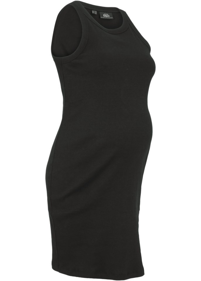 Umstands-Ripp-Kleid aus Bio-Baumwolle in schwarz von vorne - bpc bonprix collection