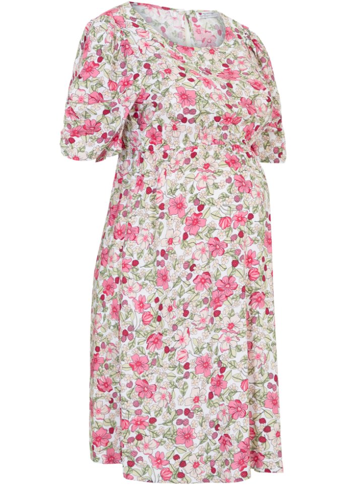 Nachhaltiges Umstands-Kleid mit gerafften Ärmeln  in rosa von vorne - bpc bonprix collection