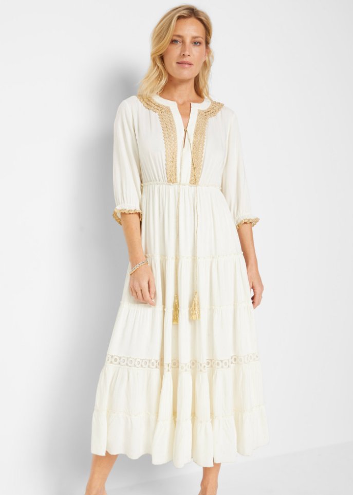 Kleid mit Glitzerfäden und Häkelspitze in weiß von vorne - bpc selection premium