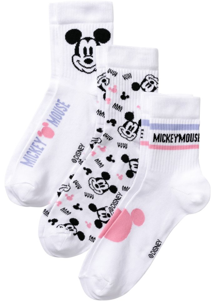 Kurze Tennissocken Mickey Mouse (3er Pack) in weiß von vorne - Disney