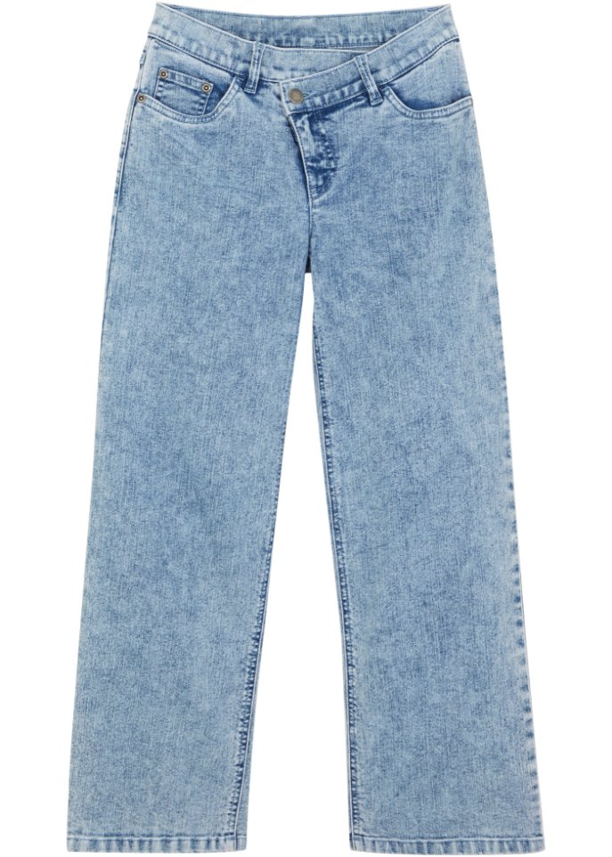 Weite Mädchen Jeans mit schrägem Bund  in blau von vorne - John Baner JEANSWEAR