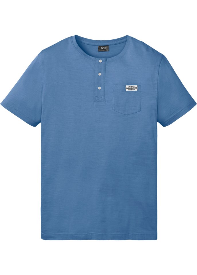 Henleyshirt, Kurzarm mit Komfortschnitt aus Bio Baumwolle in blau von vorne - bpc bonprix collection