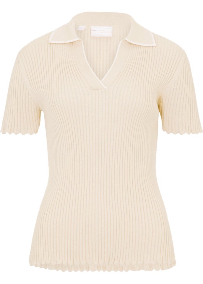Pullover mit Seidenanteil in beige von vorne - bpc selection premium