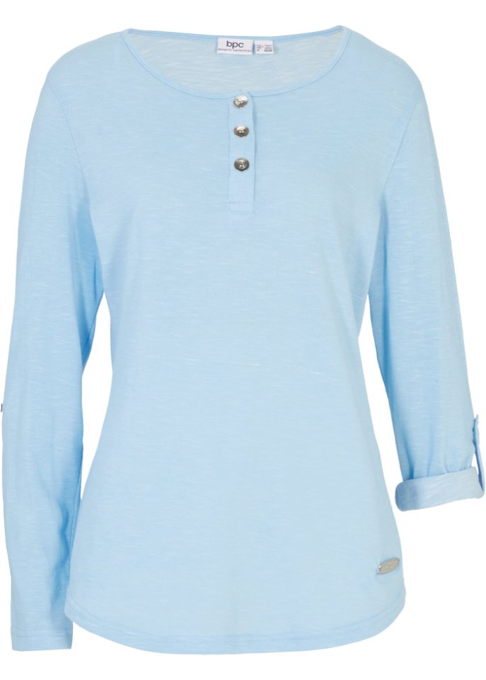 Langarmshirt mit Knopfleiste in blau von vorne - bpc bonprix collection