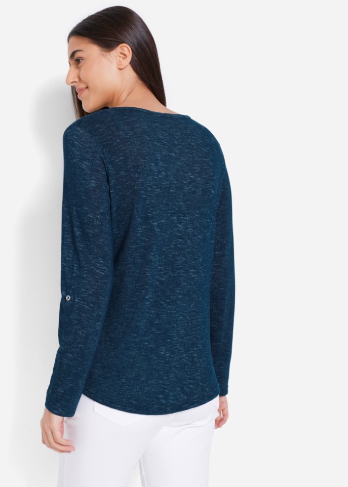 Henley-Shirt bonprix Lässiges blau krempelbaren | Ärmeln - mit