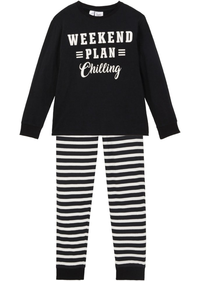 Kinder Pyjama  (2-tlg. Set) in schwarz von vorne - bpc bonprix collection