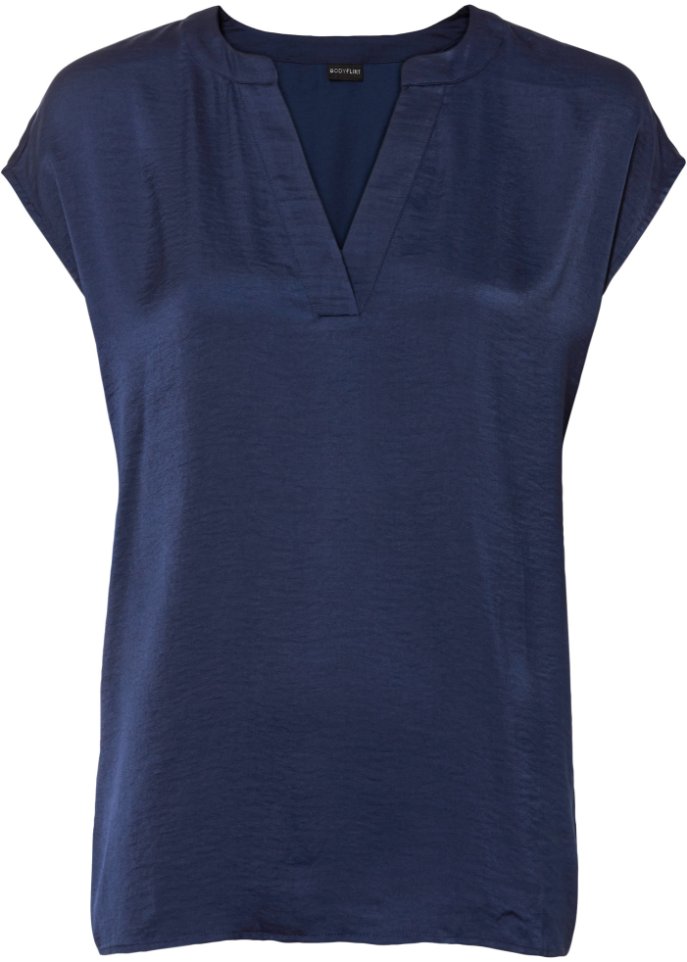 Satin-Bluse aus recyceltem Polyester in blau von vorne - BODYFLIRT