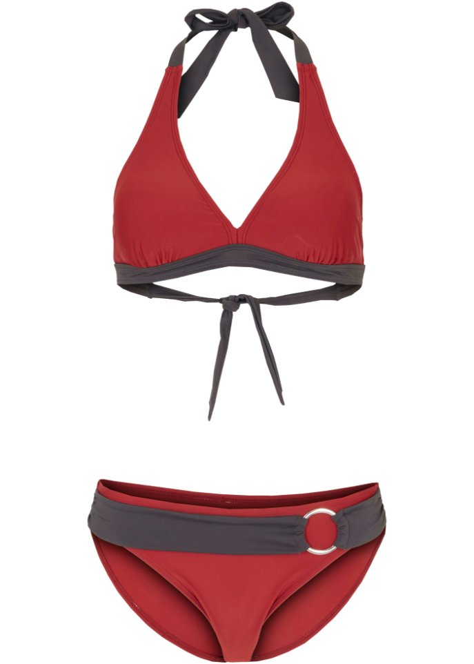 Neckholder Bikini (2-tlg. Set) aus recyceltem Polyamid in rot von vorne - bpc bonprix collection