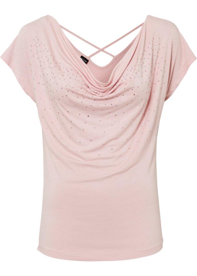 Shirt mit Strass-Applikation in rosa von vorne - BODYFLIRT