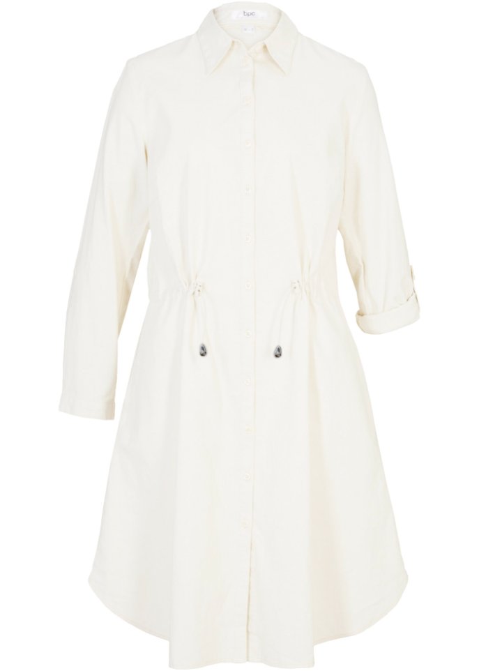 Blusen- Kleid mit Leinen und Gummizug in der Taille im Utility-Stil, knieumspielend in beige von vorne - bpc bonprix collection