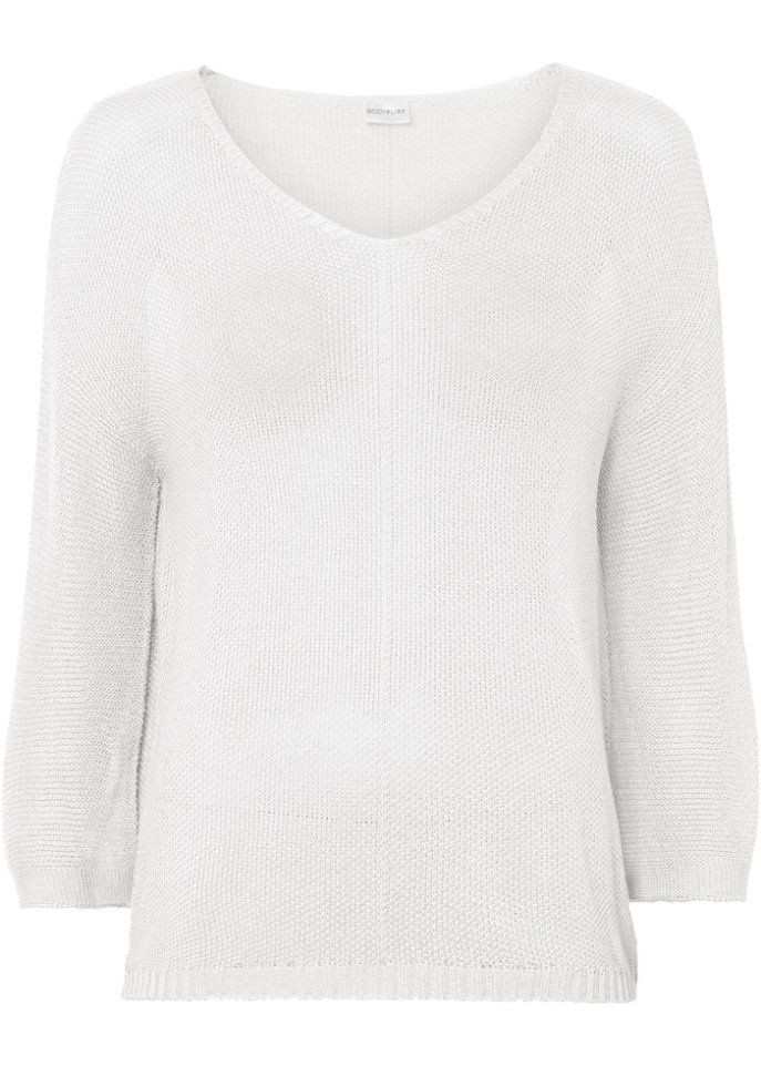 Sommer-Pullover mit Glanzgarn in weiß von vorne - BODYFLIRT
