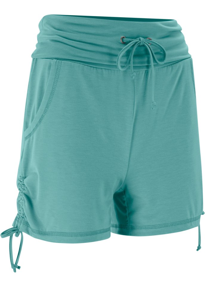 Shorts mit Raffung in grün von vorne - bpc bonprix collection