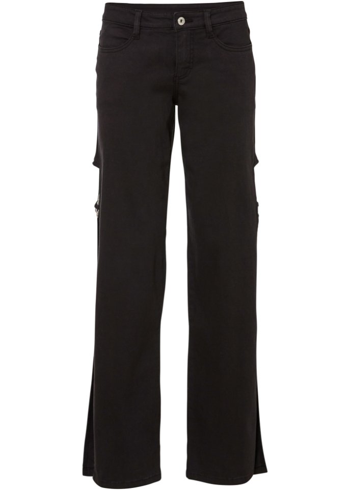 Weite Hose mit seitlichen Details  in schwarz von vorne - RAINBOW
