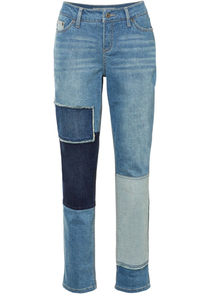 Boyfriend-Jeans mit Patch-Details in blau von vorne - RAINBOW