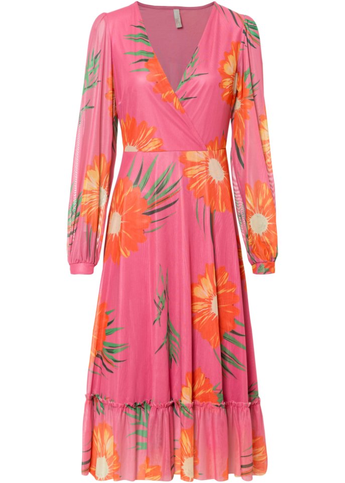 Kleid mit Wickeloptik in rosa von vorne - BODYFLIRT boutique