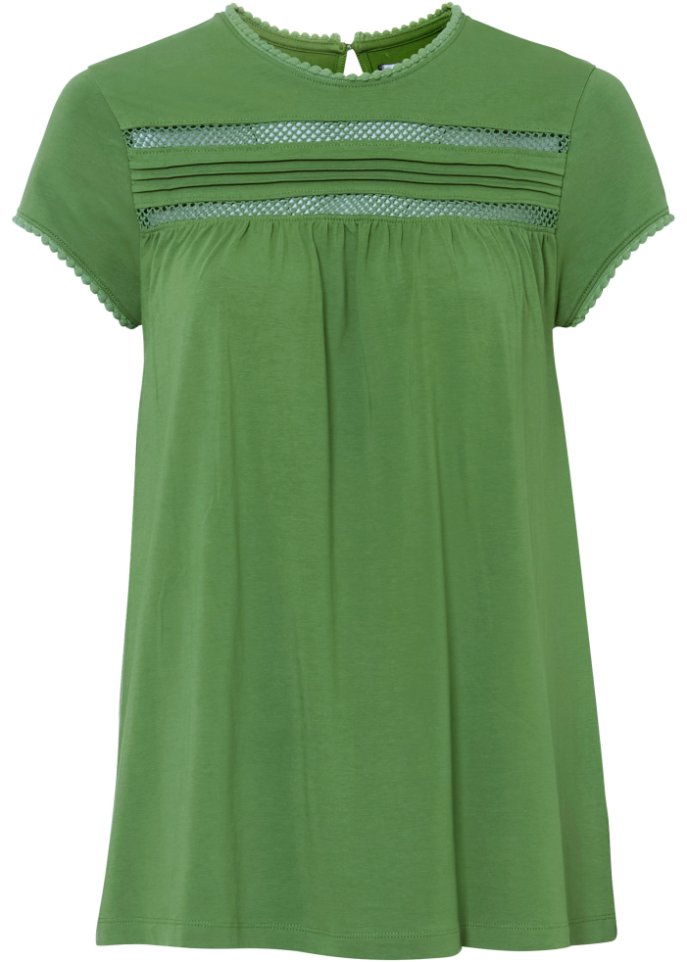 Baumwoll-Shirt mit Spitze in A-Line, kurzarm  in grün von vorne - bpc bonprix collection