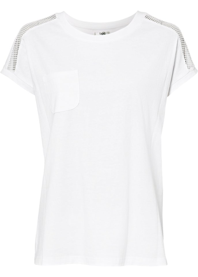 Lockeres Shirt mit Spitze-Detail  aus Bio-Baumwolle in weiß von vorne - bpc bonprix collection